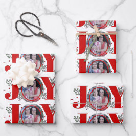 赤い喜び果実とクリスマスホリデーフォト ラッピングペーパーシート