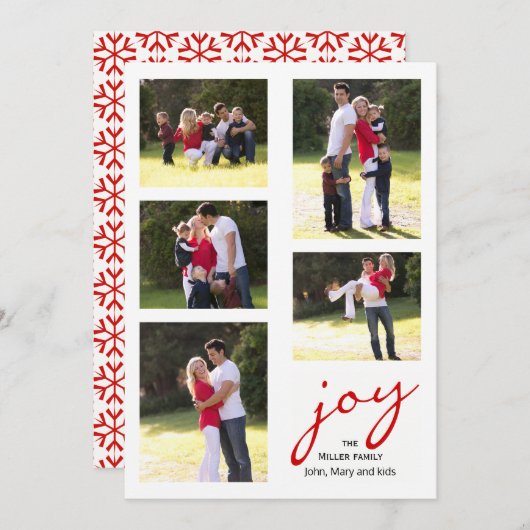 赤い喜び、写真コラージュのクリスマスホリデー シーズンカード (正面/裏面)
