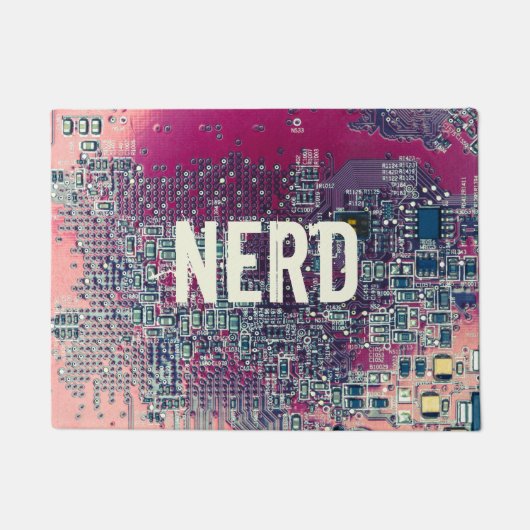 赤い回路基板おたくレトロデザイン ドアマット (正面)