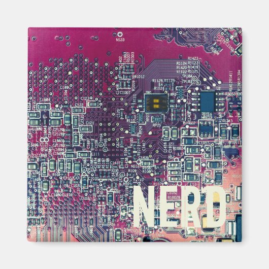 赤い回路基板おたくレトロデザイン マグネット (正面)