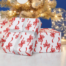 赤い図解入りの、写真付きのループ弓ストライプクリスマスパターン ラッピングペーパー