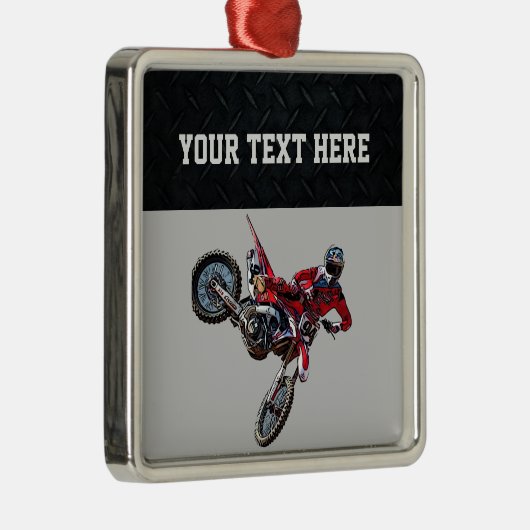  赤い土のバイクスポーツボーイクリスマスボーイ  メタルオーナメント (右)