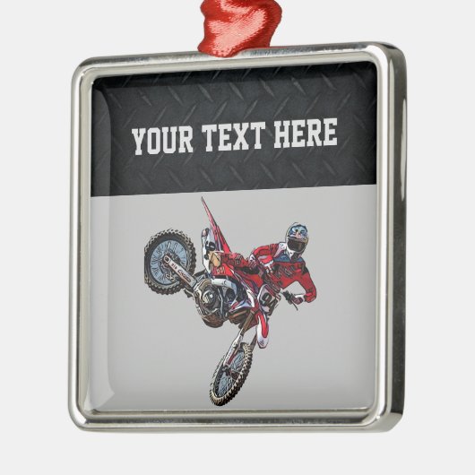  赤い土のバイクスポーツボーイクリスマスボーイ  メタルオーナメント (左)