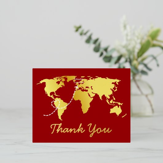 赤い地図の目的地のウェディングユー 箔シーズンポストカード (立ち正面)