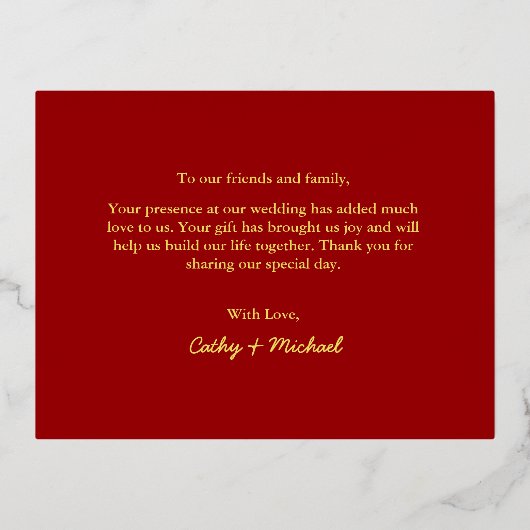 赤い地図の目的地のウェディングユー 箔シーズンポストカード (裏面)