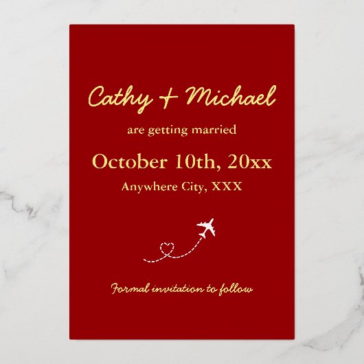 赤い地図の目的地 中国のウェディング セーブ・ザ・デート 箔招待状 (裏面)