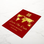 赤い地図の目的地 中国の結婚式 Save the Date 箔招待状 (回転した状態)