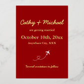 赤い地図の目的地 中国の結婚式 Save the Date 箔招待状 (裏面)