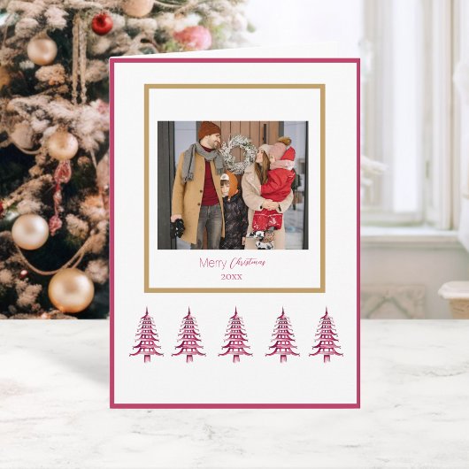 赤い塔のクリスマスツリー1-写真 カード