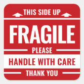 赤い壊れやすいラベルの警告出荷の小さなステッカー スクエアシール (正面)