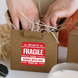 赤い壊れやすいラベルの警告発送のステッカー スクエアシール