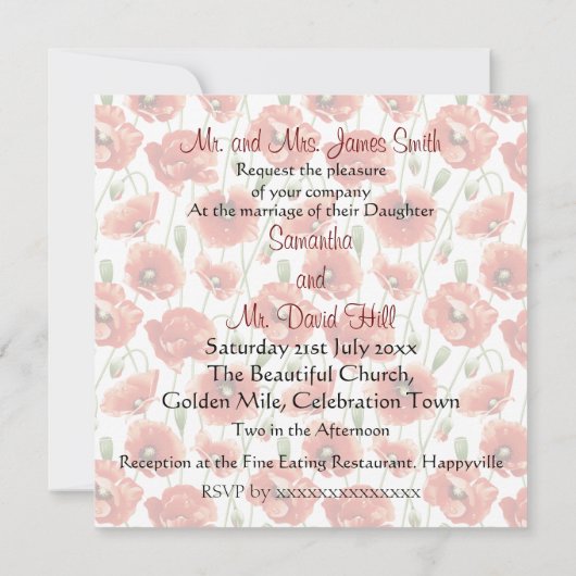 赤い夏のケシの結婚式招待状 招待状 (裏面)