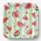 赤い夏のスイカのフルーツをテーマとしたかわいい女の子 ペーパープレート (正面)
