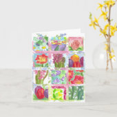 赤い夏の花のコラージュのノートカード カード (黄色い花)