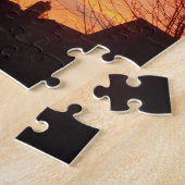 赤い夕日の空の黒いシルエット ジグソーパズル (側面)