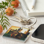 赤い夕焼けの城 ドラゴン ファンタジー キーホルダー (正面右)