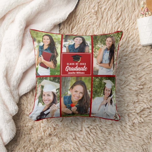 赤い大学院写真コラージュカスタム卒業 クッション (ブランケット)