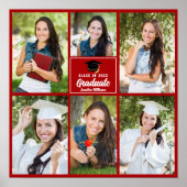 赤い大学院写真コラージュ卒業スクエア ポスター (正面)