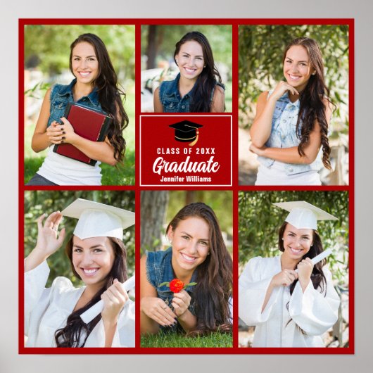 赤い大学院写真コラージュ卒業スクエア ポスター (正面)