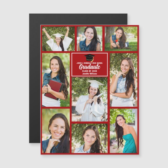 赤い大学院写真コラージュ2023年卒業マグネット (正面/裏面)