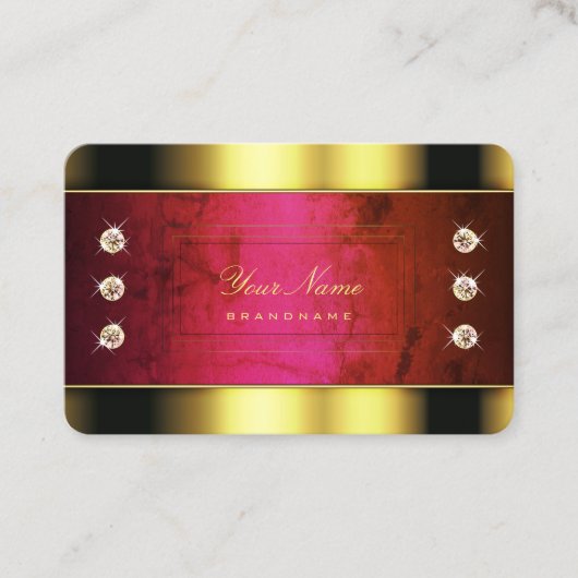 赤い大理石とダイヤモンドを使用したグラマラスなフェイクゴールデン 名刺 (正面)