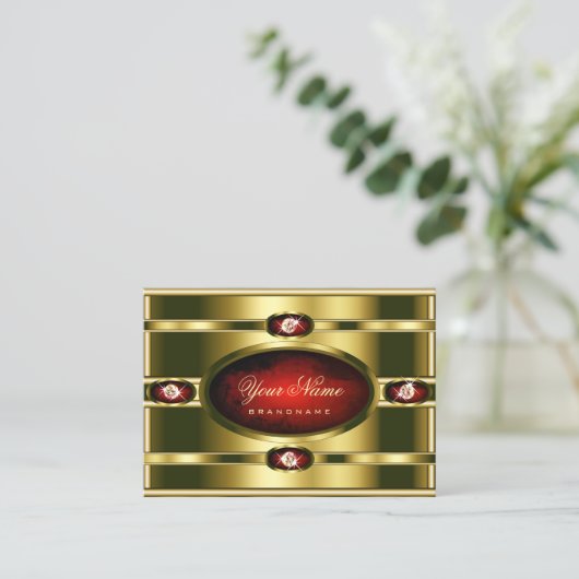 赤い大理石とダイヤモンドを使用したラグジュアリーフェイクな黄金 名刺 (スタンド正面)