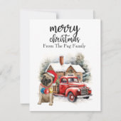 赤い大理石にPUG犬メリークリスマス シーズンカード (正面)