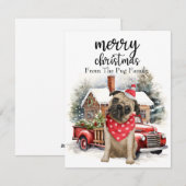 赤い大理石にPUG犬メリークリスマス シーズンカード (正面/裏面)