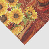 赤い大理石のデコページの黄色のひまわり 薄葉紙 (詳細)