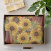 赤い大理石のデコページの黄色のひまわり 薄葉紙 (ギフト)