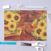 赤い大理石のデコページの黄色のひまわり 薄葉紙 (クラフト)