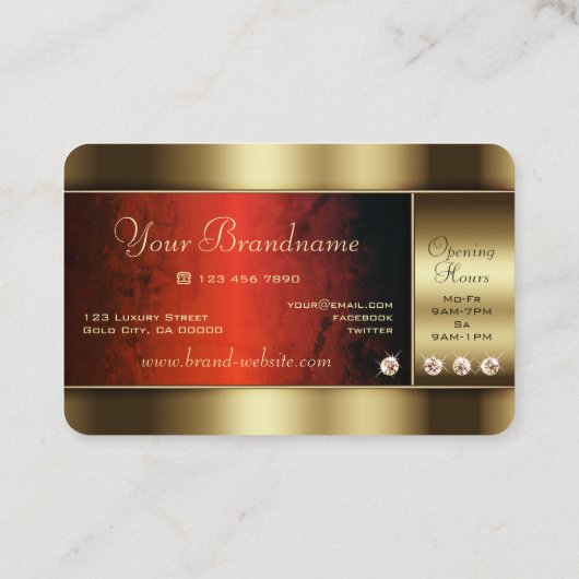 赤い大理石の模様とダイヤモンドが入ったラグジュアリーゴールデン 名刺 (裏面)