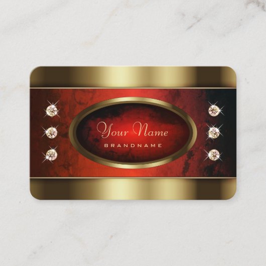 赤い大理石の模様とダイヤモンドが入ったラグジュアリーゴールデン 名刺 (正面)