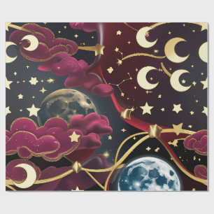 赤い天体月デザインの包装紙 ラッピングペーパー