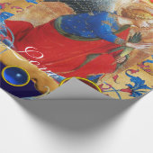 赤い天使、金ゴールド、宝石で青いフローラの羊皮紙 ラッピングペーパー (角)