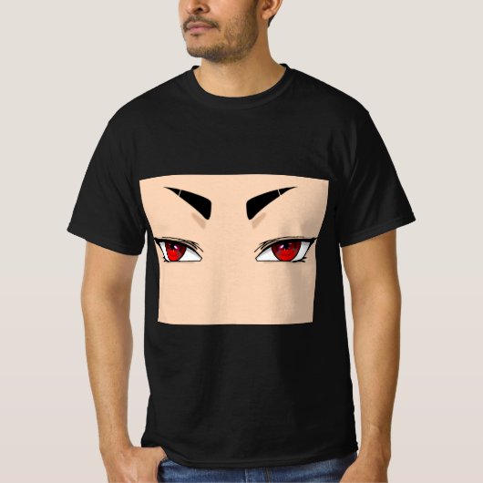 赤い太いアニメの目のメンズTシャツ Tシャツ (正面)
