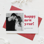 赤い太字のタイポグラフィーの写真  新年おめでとうございます シーズンカード