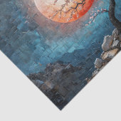 赤い太陽とさくらんぼの木とモザイクの風景 薄葉紙 (詳細)