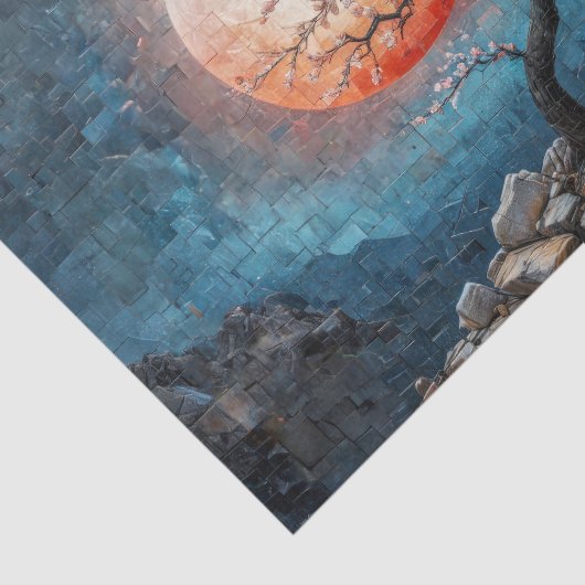 赤い太陽とさくらんぼの木とモザイクの風景 薄葉紙 (詳細)
