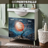 赤い太陽とさくらんぼの木とモザイクの風景 薄葉紙