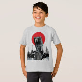 赤い太陽とビンテージカーの上のハゲタカ Tシャツ (正面フル)