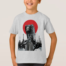 赤い太陽とビンテージカーの上のハゲタカ Tシャツ