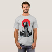 赤い太陽とヴィンテージカーのハゲワシ Tシャツ (正面フル)