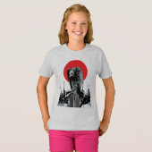 赤い太陽とヴィンテージカーのハゲワシ Tシャツ (正面フル)