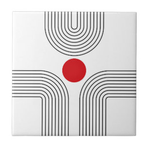 赤い太陽と世紀中頃の黒と白のアーチ タイル
