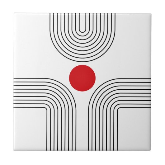 赤い太陽と世紀中頃の黒と白のアーチ タイル (正面)