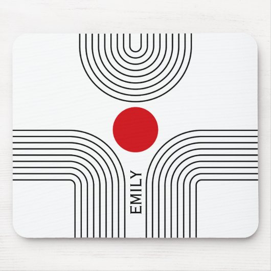 赤い太陽と世紀中頃の黒と白のアーチ マウスパッド (正面)