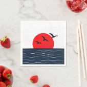 赤い太陽と海のカモメ スタンダードカクテルナプキン (インサイチュ)