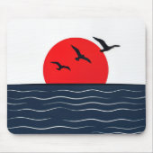 赤い太陽と海のカモメ マウスパッド (正面)