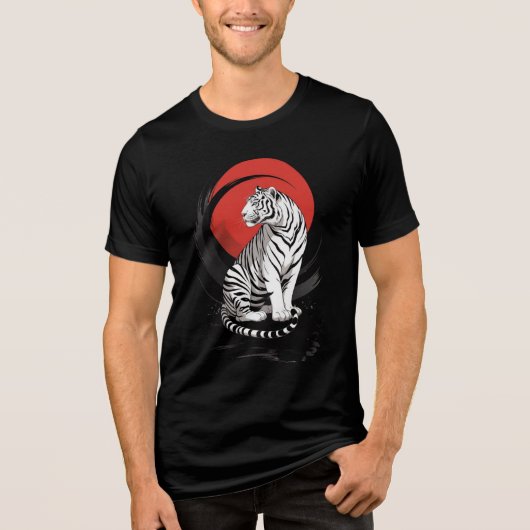 赤い太陽と白い虎の芸術的デザイン トライブレンドＴシャツ (正面)